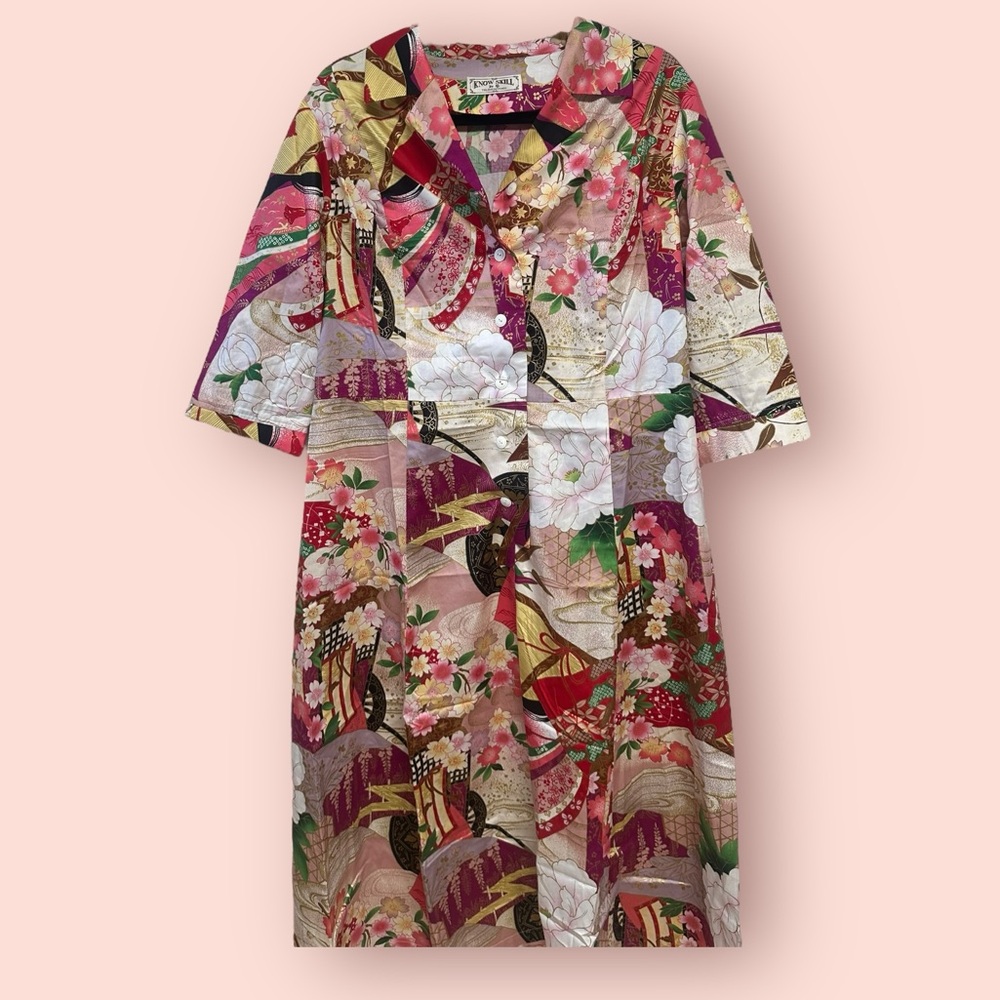 Rare VINTAGE 50’s Hawaiian 3/4 Sleeve Maxi Dress, Floral cotton XL/1X  (S32)